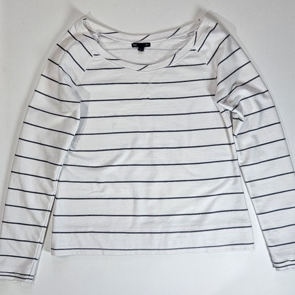 GAP Sweaters - Gap Sweatshirt Womens Small White Grey Stripe Casual‎ Fall Capule Wardrobe Top